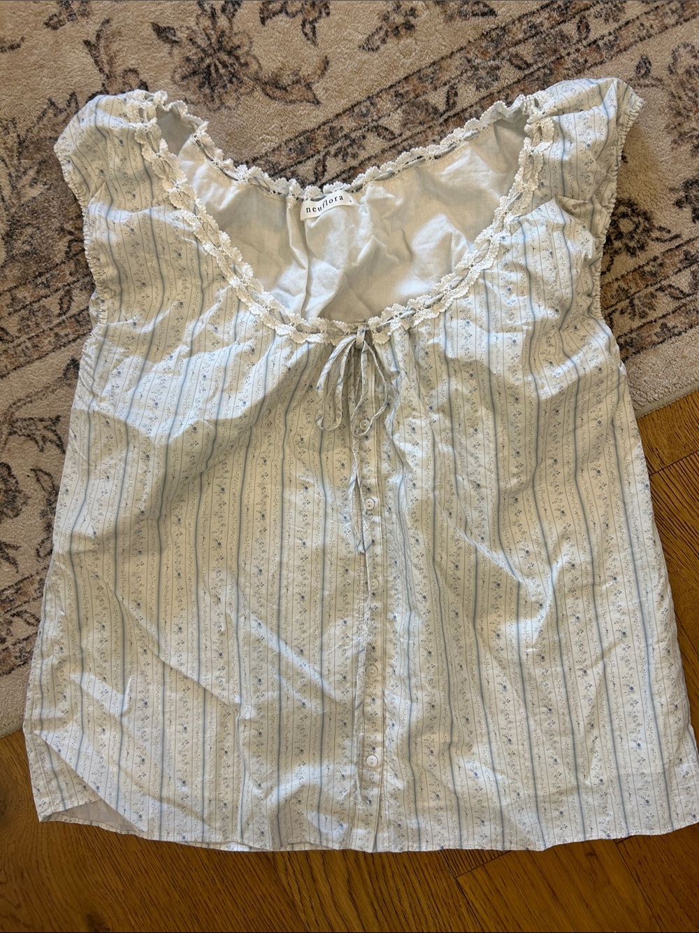 Neuflora Cream Floral Stripe Button-Front Sleep Top